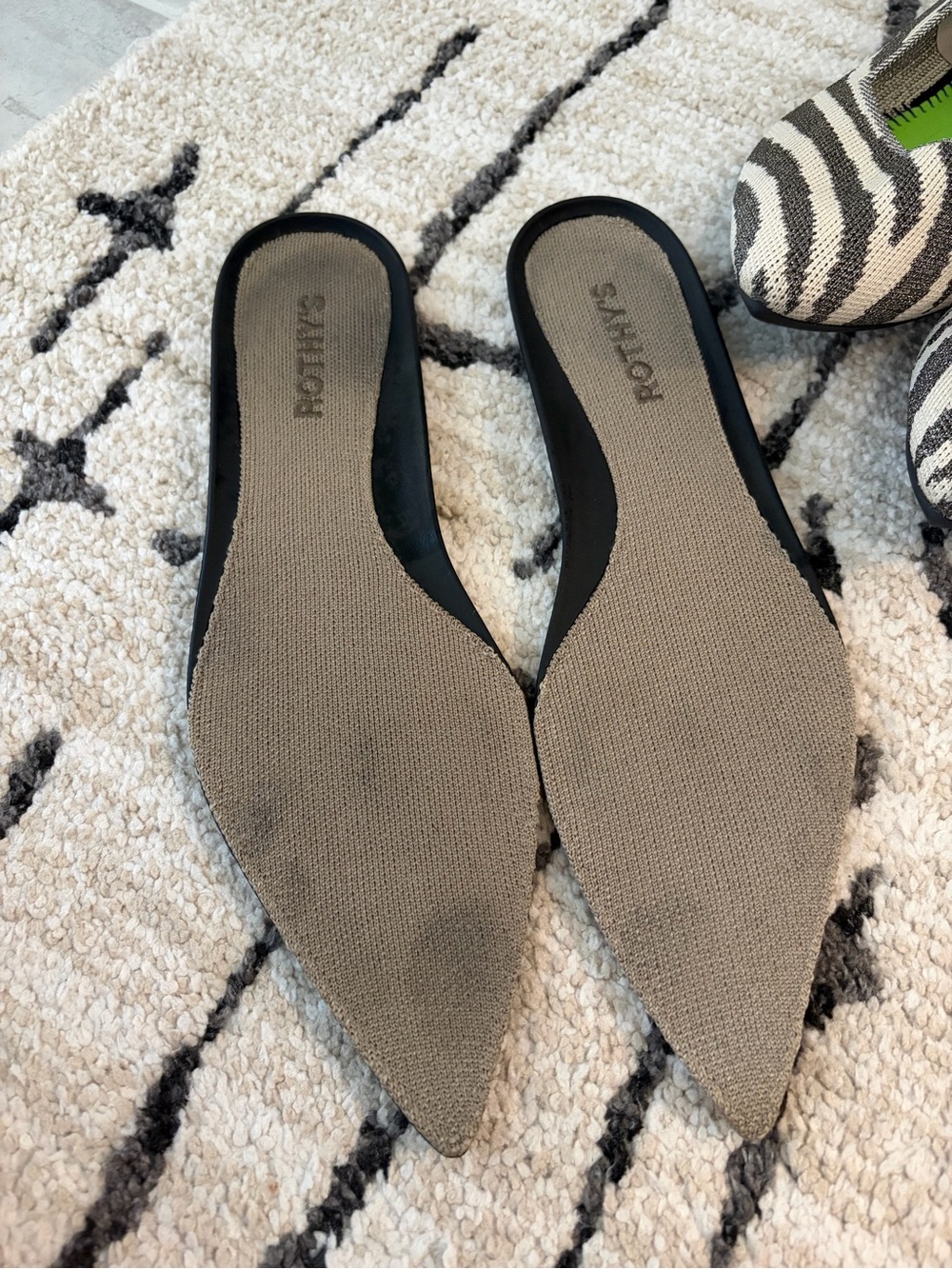 Rothy's Zebra-Print Pointed Toe Flats - Sparkle Gray & Beige - Picture 4 of 5